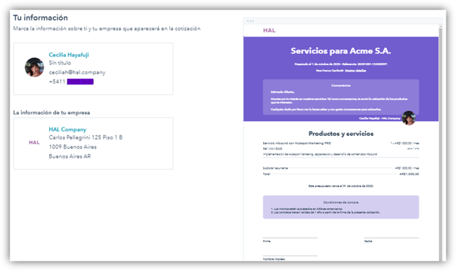 HAL cotizaciones online con firma digital en HubSpot CRM